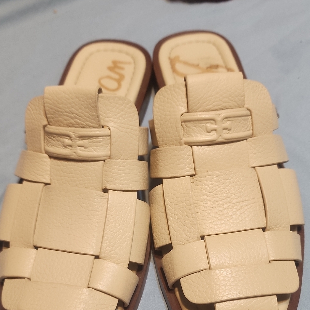 Sam Edelman Cream Mules with Woven Leather Design